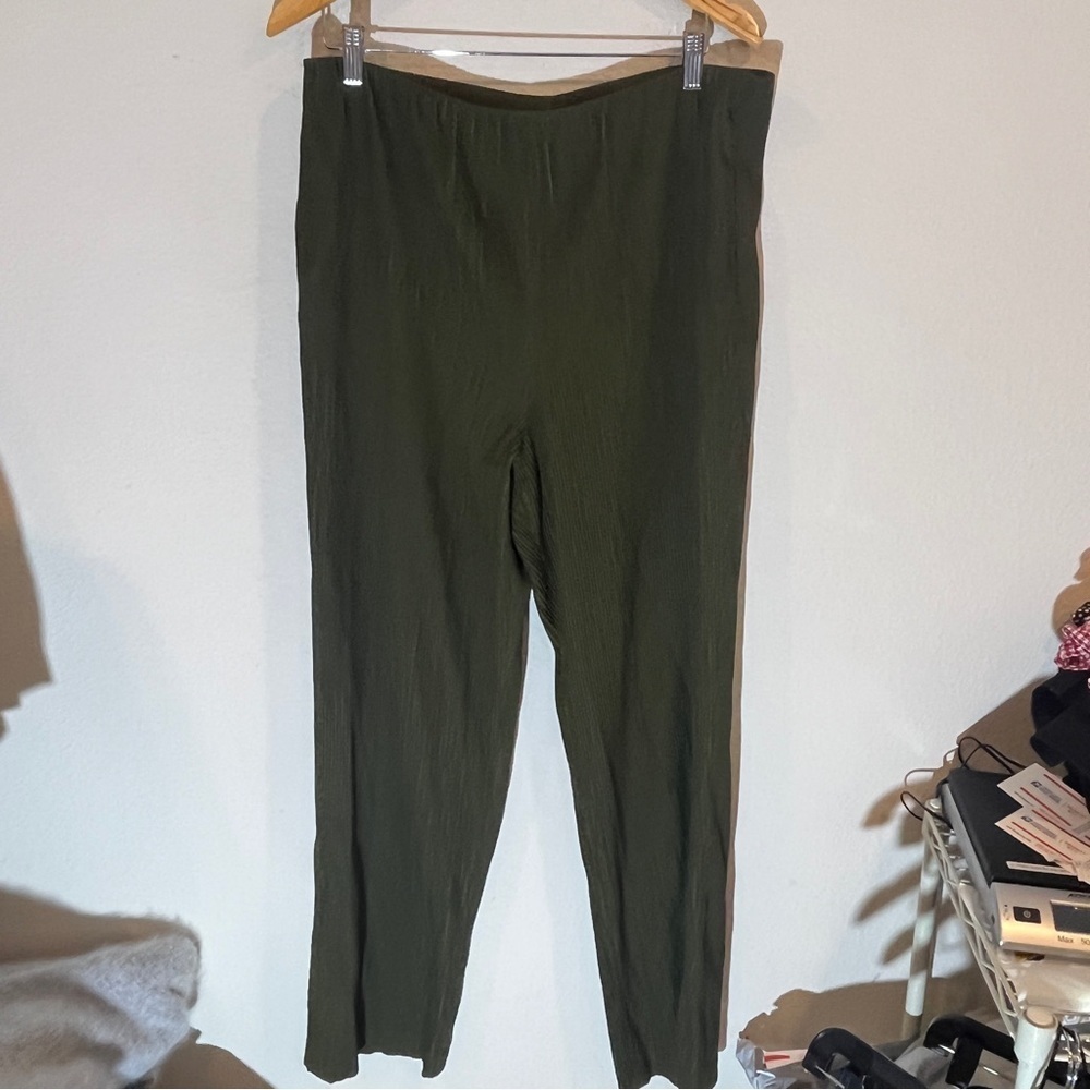 Asiatica green lagen look elastic waist almost pleated elastic waist pants